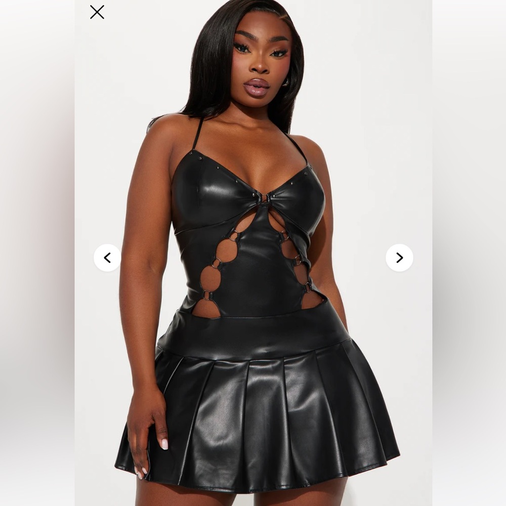 Brand New Black Faux Leather Cutout Mini Dress